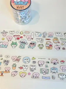 Cute cartoon sticker PET tape detail, decorative washi tape for journaling DIY crafts.