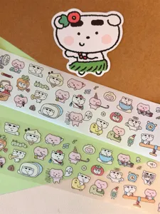 Cute sleepy bear washi tape pet sticker roll journal decorative sticker set for planning