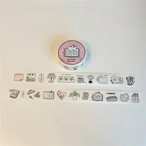 Cute sleepy bear washi tape roll and decorative stickers for journaling and DIY crafts.