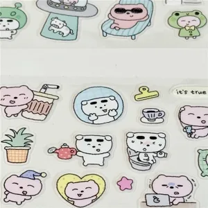 Cute cartoon bear stickers roll PET decorative tape for journaling and DIY craft projects.