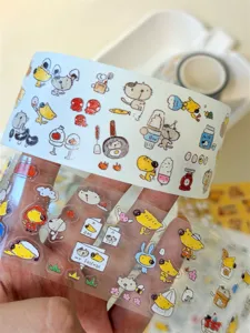 Süßes Washi-Tape und transparentes Aufkleber-Set mit Katzen-Hunden-Doodles für Journal-Dekoration.