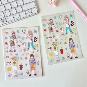 Schattige cartoonmeisje decoratieve stickers voor journaling en scrapbooking, esthetisch.