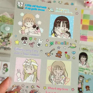 Schattig decoratief stickerblad voor journal scrapbooking, kawaii briefpapier asteth.