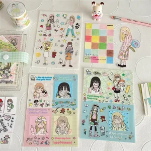 Schattige meisjes decoratieve stickers set, originele illustratie dagboek knutselmateriaal