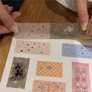 Washi Tape Detailansicht mit durchscheinenden Weihnachtsstickerrollen und süßen Mustern.