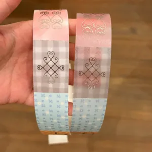 Nahaufnahme von Washi- und Pergamentpapier-Klebebändern mit karierten und Herz-Mustern.