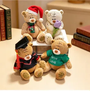 Cute patch teddy bear plush toy set, including graduation, Christmas and flower styles for gifts.