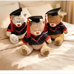Cute graduation teddy bear plush toys wearing doctoral cap and gown, perfect gift for students.