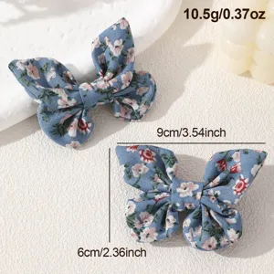 Kids blue floral fabric bow hair clip cute duckbill hairpin daily cute hair accessories