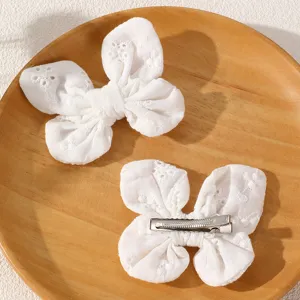 Cute white fabric bow hair clip set for kids girls sweet floral duckbill hairpin daily hair decor