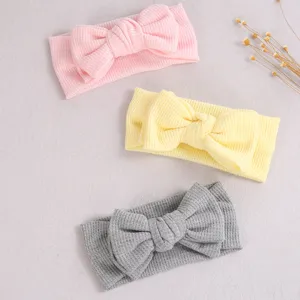 Bandeau nœud tricot gaufré bébé, accessoire cheveux mignon grand nœud automne hiver.