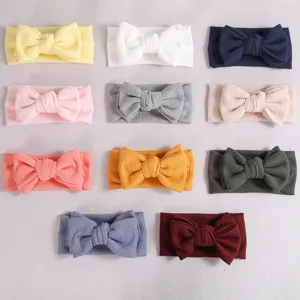 Bandeau Bébé En Maille Gaufre Grand Nœud Tissu Doux Serre-tête Noué Pour Tout-petits Enfants Accessoires Cheveux Automne Hiver