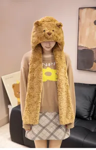 Lindo sombrero de oso de peluche con bufanda larga cálido invierno capucha orejera peluche animal.