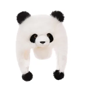 Lindo sombrero de felpa de panda con orejeras para ninos, calido regalo de invierno muy divertido.