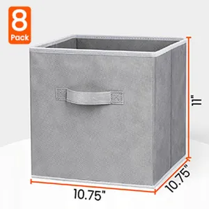 Scatola portaoggetti in tessuto pieghevole cubo con maniglie, organizer grigio vestiti.