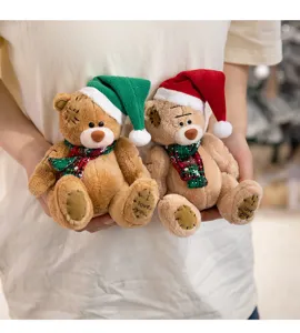 Christmas patch teddy bear couple plush toys with cute hats and scarves for warm gifts