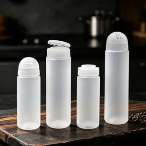 Set di 4 pratici spargitori di spezie trasparenti in plastica per cucina e barbecue.