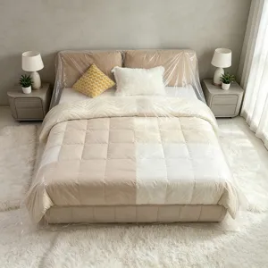 Cubierta antipolvo de plástico transparente para cama y muebles, película protectora impermeable.