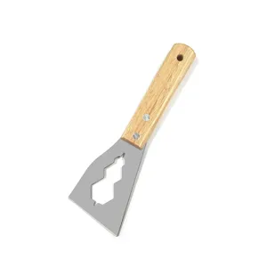 Raschietto per stucco in acciaio inossidabile con manico in legno per pulizia pareti.