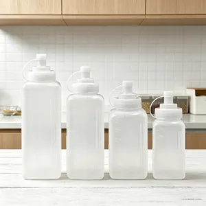 Bouteille à Presser en Plastique Transparent Moderne Avec Couvercle à Bec Pointu Pour Récipient de Dosage de Sauce Ketchup Miel de Cuisine Avec Échelle de Mesure