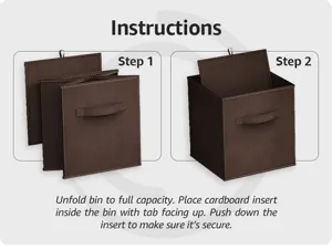 Foldable fabric storage bin detail instruction view showing step by step assembly guide easily.