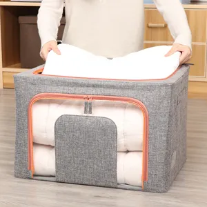 Caja de Almacenamiento Plegable de Gran Capacidad Con Estructura de Acero Tela Ropa Manta Organizador Ventana Clara