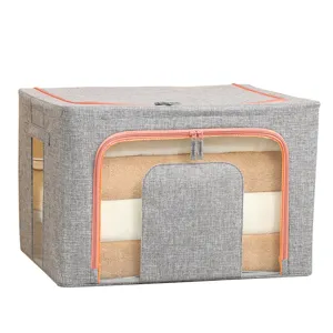 Caja Grande de Almacenamiento de Tela con Marco de Acero para Mantas y Ropa Organizer