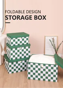 Boîte de rangement pliable en tissu Oxford avec couvercle et poignées pour vêtements et jouets.