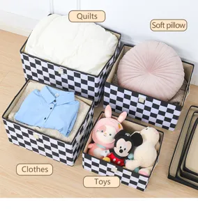 Boîte de rangement pliable en tissu oxford à carreaux noir et blanc organisateur d'armoire jouets