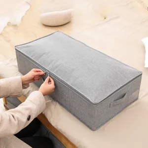 Scatola di immagazzinaggio in tessuto grigio sotto il letto con cerniera borsa pieghevole