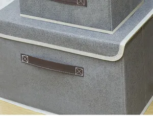 Scatola portaoggetti in tessuto grigio con coperchio cesto pieghevole effetto lino