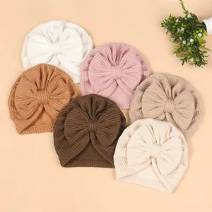 Newborn Baby Indian Hat Large Bowknot Ribbed Knitted Soft Head Wrap Hat Winter Infant Beanie Cap Turban Bonnet For Newborns Toddlers Accessories