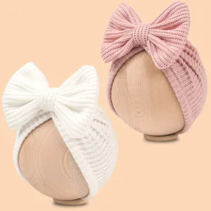 Newborn baby knitted hat with big bow cute winter beanie infant hospital cap headwrap