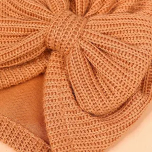 Infant knit bow beanie newborn autumn winter warm turban hat cute baby cap orange solid