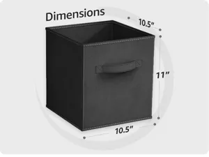 Black foldable fabric storage box cube for closet clothes and home organization items.