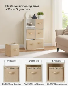 Foldable fabric storage box for cube organizer, linen texture closet bin with handle.