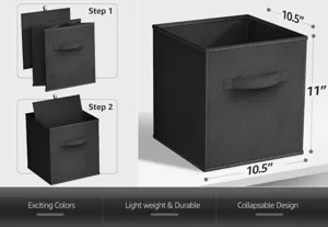 Collapsible fabric storage box with handle, compact foldable organizer bin for home wardrobe.