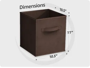 Foldable fabric storage box with handle brown cube organizer bin for closet and shelf organization