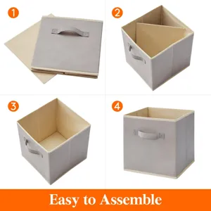 Foldable storage box detail showing collapsible design, sturdy handles and interior dividers.