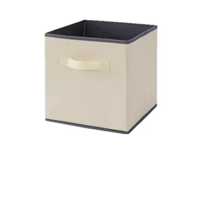 Foldable fabric storage box, open top square organizer bin with handle for closet clothes.