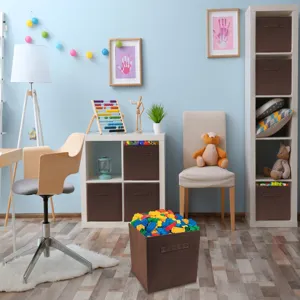 Brown foldable fabric storage box open top clothes organizer bin for home closet and playroom.