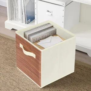 Opvouwbare stoffen opbergdoos met houten nerf voorkant voor speelgoed en kleding thuis