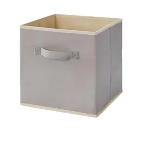 Foldable fabric storage box with handle, gray square organizer bin for home wardrobe.