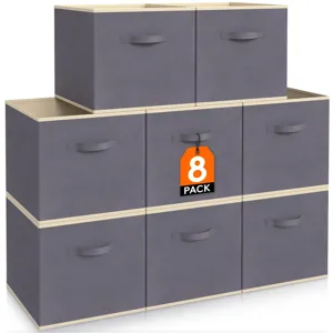 Foldable fabric storage boxes with handles, grey closet organizers, 8 pack stackable bins.