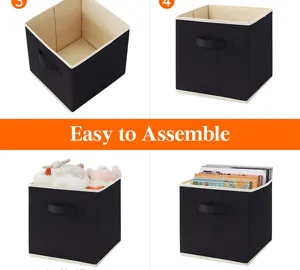 Vue détaillée de la boîte de rangement pliante en tissu non tissé avec poignées pratiques.