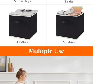 Boîte de rangement noire en tissu non tissé avec poignée pour vêtements et livres.
