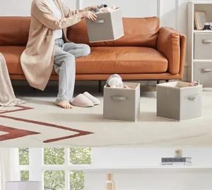 Boîte de rangement en tissu pliable pour vêtements et jouets, idéale pour armoire et bureau.