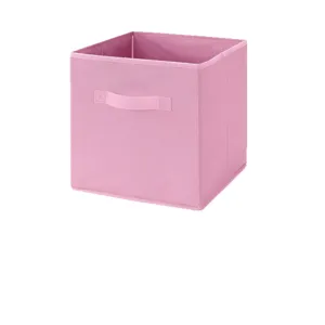 Scatola portaoggetti in tessuto pieghevole rosa organizzatore cubo aperto per vestiti e giocattoli.