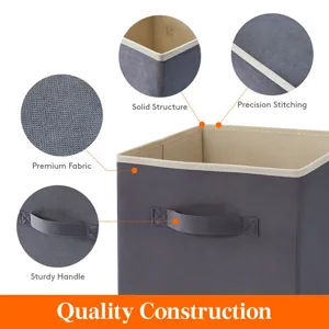 Foldable non-woven fabric storage box with sturdy handle and solid structure for home use.