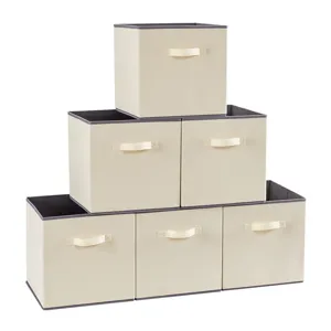 Boîtes de rangement pliables en tissu non tissé beige organiseur placards armoire